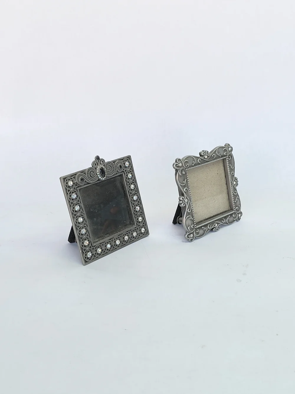 VINTAGE Miniature Ornate Silver Square Picture Frames Burnes & Boston Set Of 2